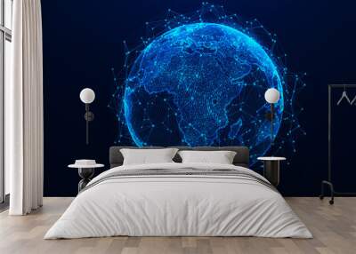 Global network concept. World map point. Global network planet Earth. 3D rendering. Wall mural