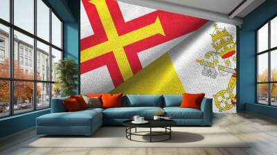 Guernsey and Vatican two flags textile cloth, fabric texture Wall mural