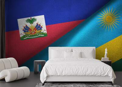 Haiti and Rwanda two flags textile cloth, fabric texture Wall mural