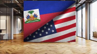 Haiti and United States two flags textile cloth, fabric texture Wall mural