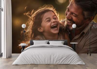 A heartwarming scene capturing the pure joy and connection between a happy girl and her loving father. Wall mural