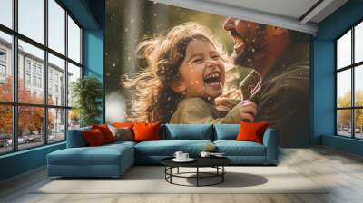 A heartwarming scene capturing the pure joy and connection between a happy girl and her loving father. Wall mural