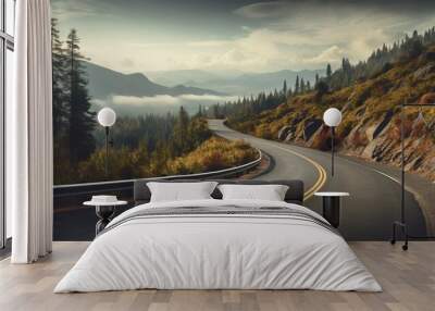 Beautiful asphalt freeway. Winding road stretching into the distance, reminding you to embrace the journey of life and enjoy every step along the way Wall mural