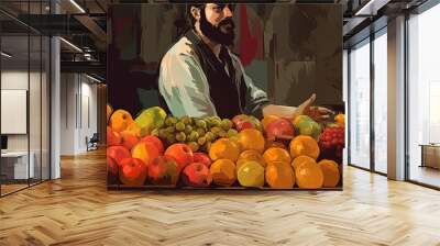 Harvest Vendor  AI Generated Fruit   Veggie Painting, Generative AI Wall mural