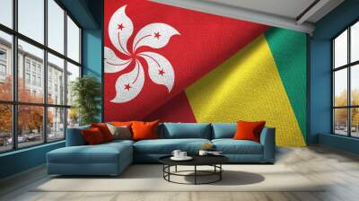 Hong Kong and Guinea two flags textile cloth, fabric texture Wall mural