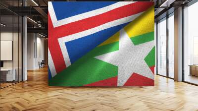 Iceland and Myanmar two flags textile cloth, fabric texture Wall mural