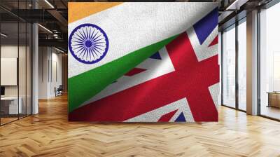 India and United Kingdom two flags textile cloth, fabric texture Wall mural