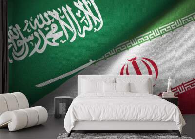 Iran and Saudi Arabia two flags textile cloth fabric texture Wall mural