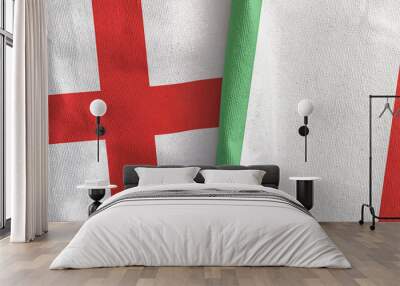 Italy and England two flags textile cloth 3D rendering Wall mural