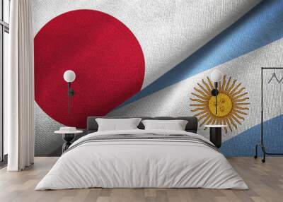 Japan and Argentina two flags textile cloth, fabric texture Wall mural