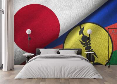 Japan and New Caledonia two flags textile cloth, fabric texture Wall mural