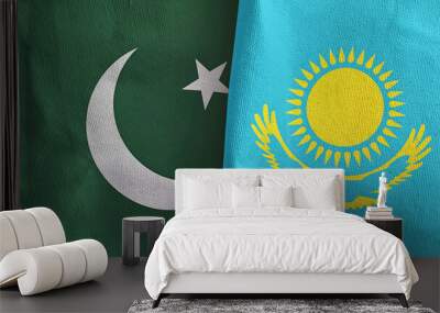 Kazakhstan and Pakistan two flags textile cloth 3D rendering Wall mural