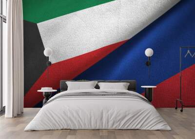 Kuwait and Liechtenstein two flags textile cloth, fabric texture Wall mural