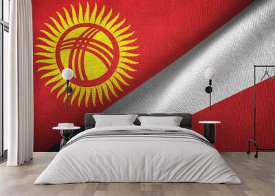 Kyrgyzstan and Czech Republic two flags textile cloth, fabric texture Wall mural