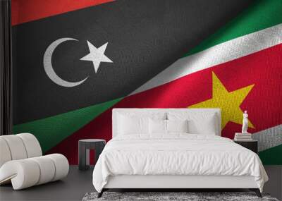 Libya and Suriname two flags textile cloth, fabric texture Wall mural