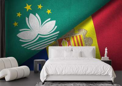 Macau and Andorra two flags textile cloth, fabric texture Wall mural