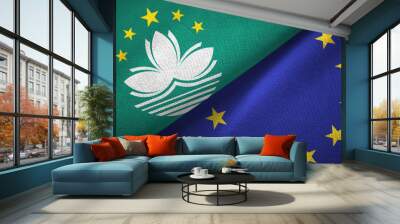 Macau and European Union two flags textile cloth, fabric texture Wall mural