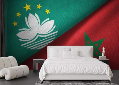 Macau and Morocco two flags textile cloth, fabric texture Wall mural