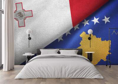 Malta and Kosovo two flags textile cloth, fabric texture Wall mural