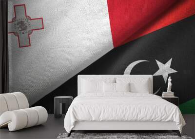 Malta and Libya two flags textile cloth, fabric texture Wall mural