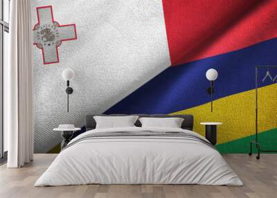 Malta and Mauritius two flags textile cloth, fabric texture Wall mural