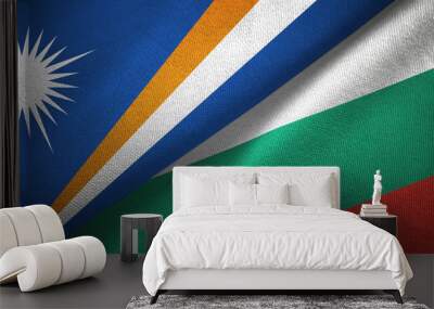 Marshall Islands and Bulgaria two flags textile cloth, fabric texture  Wall mural