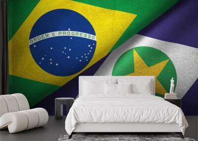 Mato Grosso state and Brazil flags textile cloth, fabric texture Wall mural