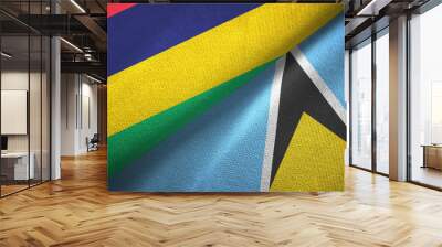 Mauritius and Saint Lucia two flags textile cloth, fabric texture Wall mural