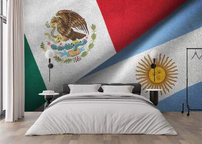 Mexico and Argentina two flags textile cloth, fabric texture Wall mural