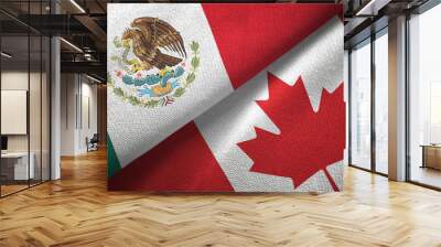 Mexico and Canada two flags textile cloth, fabric texture Wall mural