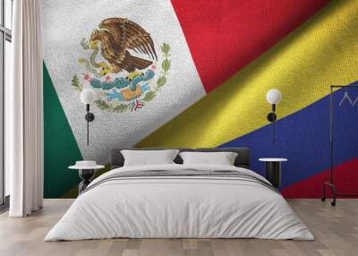 Mexico and Colombia two flags textile cloth, fabric texture Wall mural