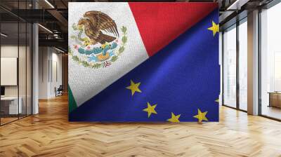 Mexico and European Union two flags textile cloth, fabric texture Wall mural