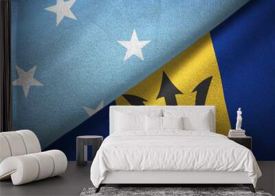 Micronesia and Barbados two flags textile cloth, fabric texture  Wall mural