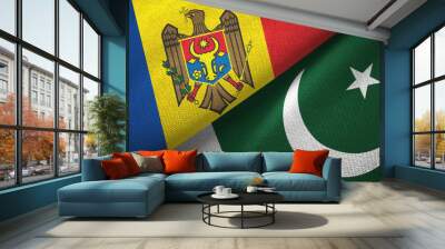 Moldova and Pakistan two flags textile cloth, fabric texture Wall mural