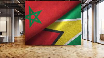 Morocco and Guyana two flags textile cloth, fabric texture Wall mural