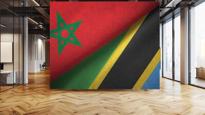 Morocco and Tanzania two flags textile cloth, fabric texture Wall mural