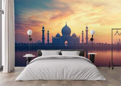 Mosque silhouette background. Wall mural