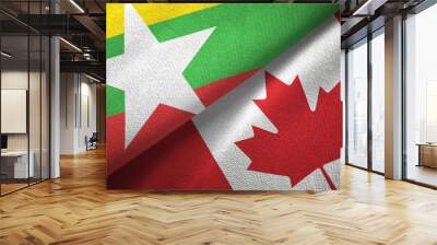 Myanmar and Canada two flags textile cloth, fabric texture  Wall mural