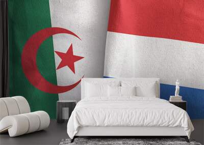 Netherlands and Algeria two flags textile cloth 3D rendering Wall mural