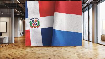 Netherlands and Dominican Republic two flags textile cloth 3D rendering Wall mural