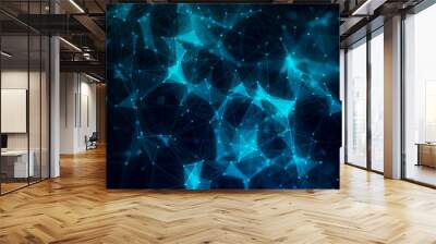 Network connection structure. Blue science background. Abstract digital background. Big data visualization. 3d rendering. Wall mural