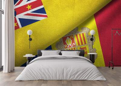 Niue and Andorra two flags textile cloth, fabric texture Wall mural