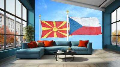 North Macedonia and Czech Republic two flags on flagpoles and blue sky Wall mural