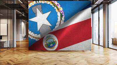 Northern Mariana Islands and Costa Rica two flags textile cloth, fabric texture Wall mural