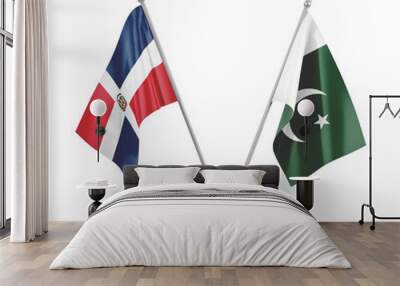 Pakistan and Dominican Republic table flags isolated on white 3D rendering Wall mural