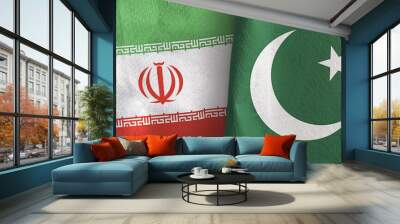 Pakistan and Iran two flags textile cloth 3D rendering Wall mural