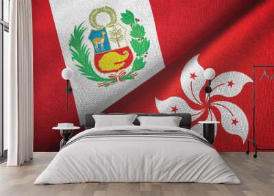 Peru and Hong Kong two flags textile cloth, fabric texture Wall mural