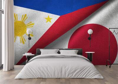 Philippines and Japan two flags textile cloth, fabric texture Wall mural