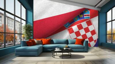 Poland and Croatia two flags textile cloth, fabric texture Wall mural