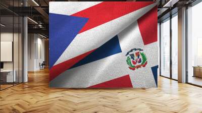 Puerto Rico and Dominican Republic two flags textile cloth, fabric texture Wall mural